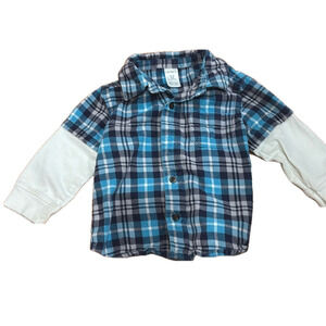 Carter’s 12 month flannel long sleeve blue & white shirt button down with collar